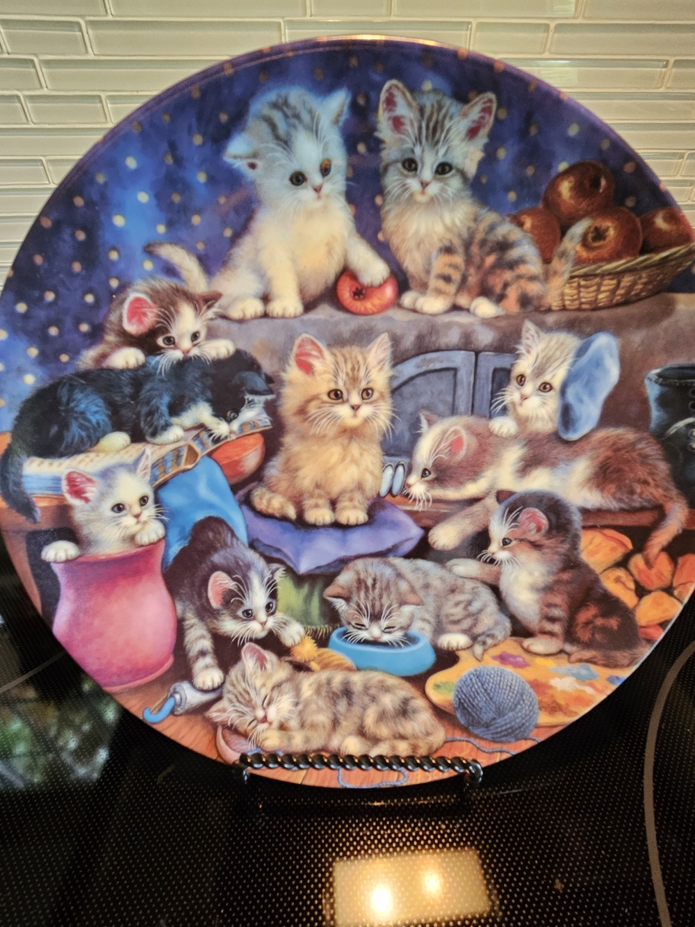 Decorative Ceramic Plate with Playful Kittens - "Frisky Business"